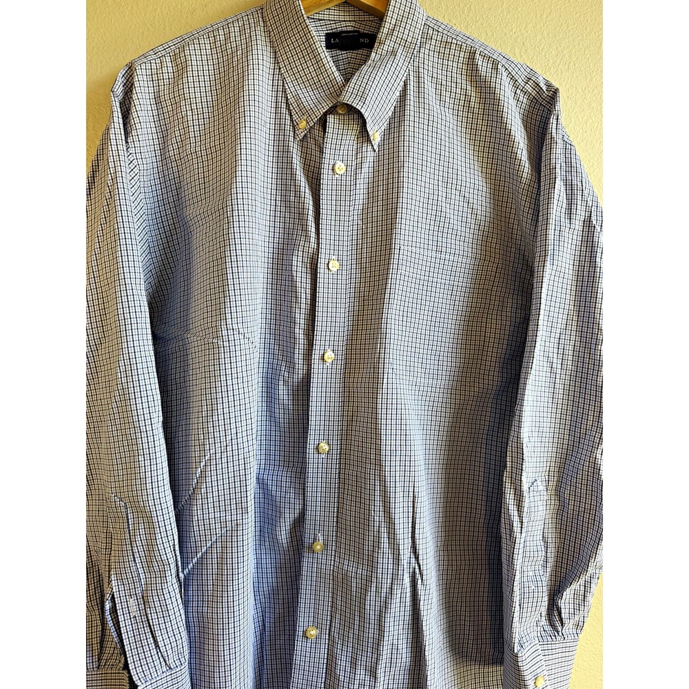 Lands' End Men's 17 33 Blue/White Check Regular Fit Cotton Button-Down Shirt